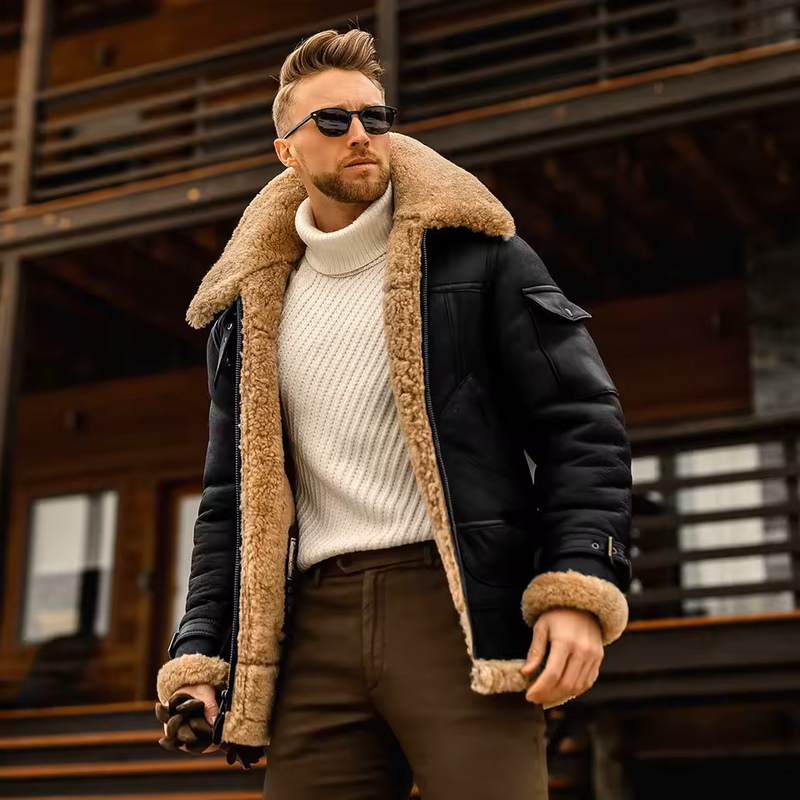 Plush Zipper Jacket with Long Sleeves and Turn-Down Collar