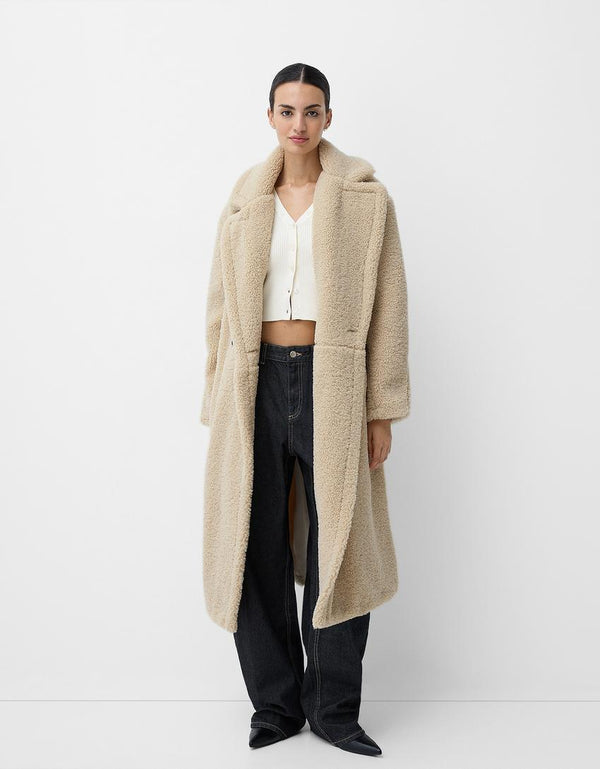 Cozy Women's Oversized Teddy Fur Winter Coat with Lapel Collar & Button Front - Perfect for Cold Weather