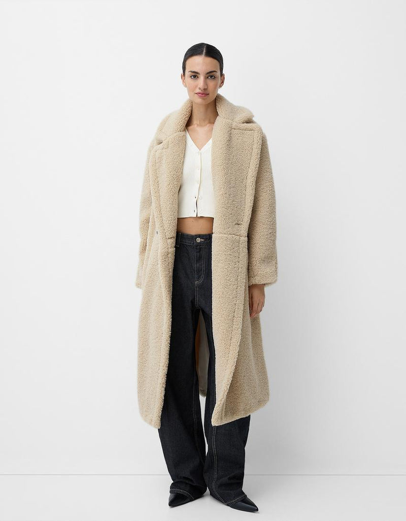 Cozy Women's Oversized Teddy Fur Winter Coat with Lapel Collar & Button Front - Perfect for Cold Weather