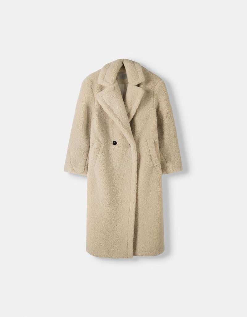 Cozy Women's Oversized Teddy Fur Winter Coat with Lapel Collar & Button Front - Perfect for Cold Weather