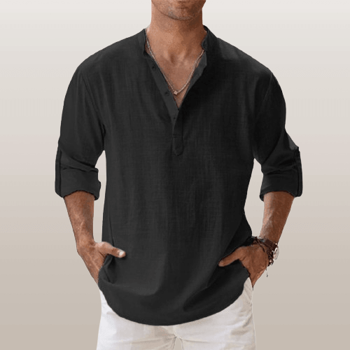 Men's Long Sleeve Linen Blend Henley Shirt - Casual Regular Fit - Stylish & Comfortable
