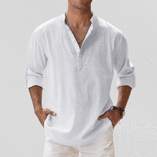 Men's Long Sleeve Linen Blend Henley Shirt - Casual Regular Fit - Stylish & Comfortable