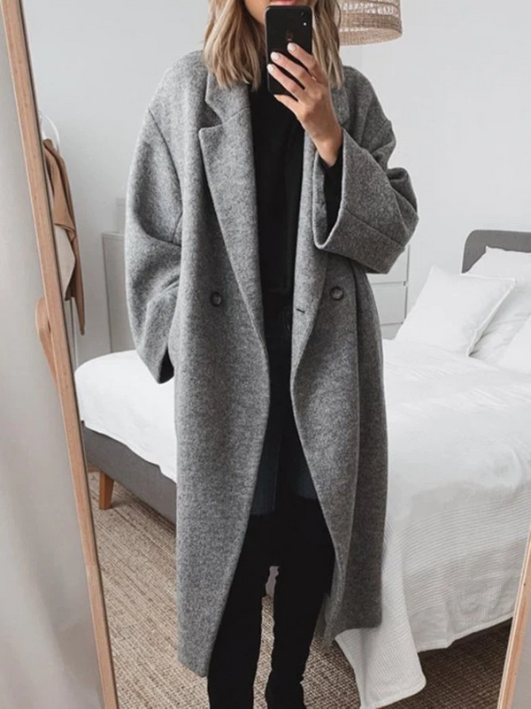 Women's Oversized Longline Double-Breasted Coat - Stylish & Warm Outerwear