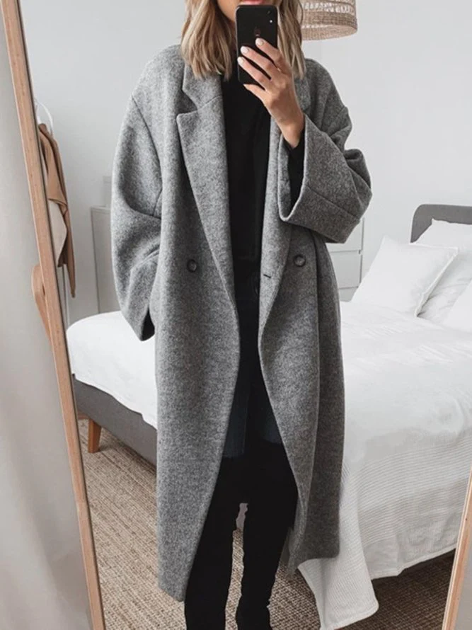 Women's Oversized Longline Double-Breasted Coat - Stylish & Warm Outerwear