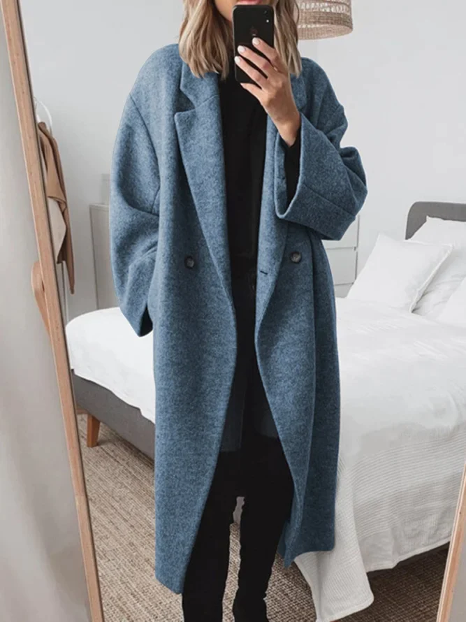 Women's Oversized Longline Double-Breasted Coat - Stylish & Warm Outerwear
