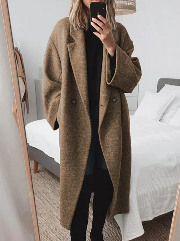 Women's Oversized Longline Double-Breasted Coat - Stylish & Warm Outerwear
