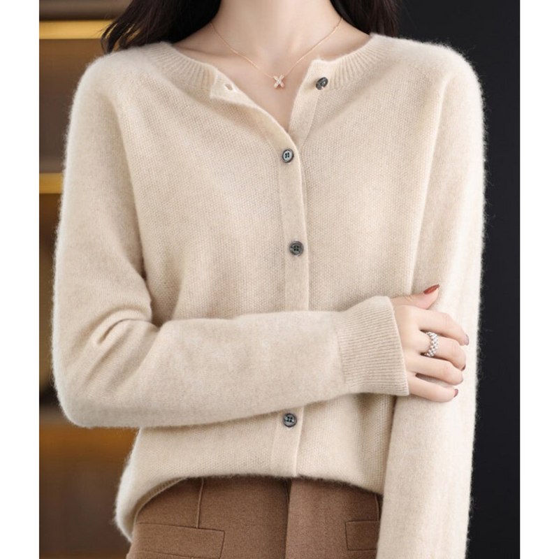 Women's Cozy Soft Knit Cardigan - Round Neck, Button Closure, Perfect for Layering