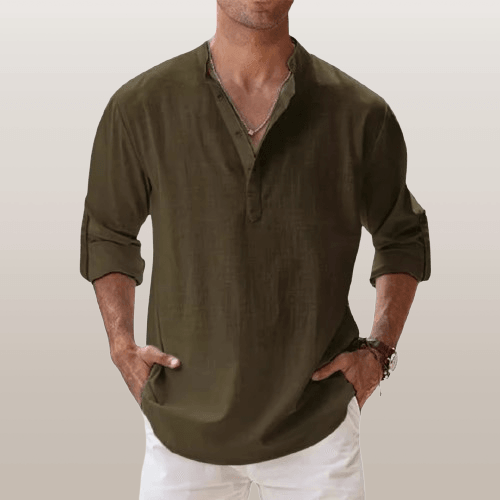 Men's Long Sleeve Linen Blend Henley Shirt - Casual Regular Fit - Stylish & Comfortable