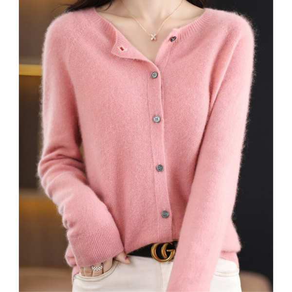 Women's Cozy Soft Knit Cardigan - Round Neck, Button Closure, Perfect for Layering