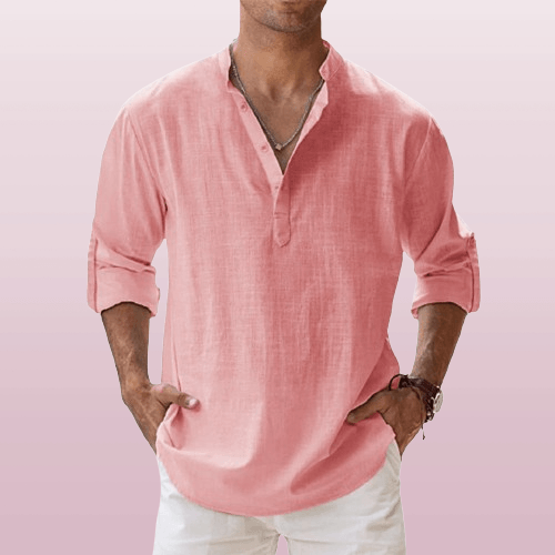 Men's Long Sleeve Linen Blend Henley Shirt - Casual Regular Fit - Stylish & Comfortable