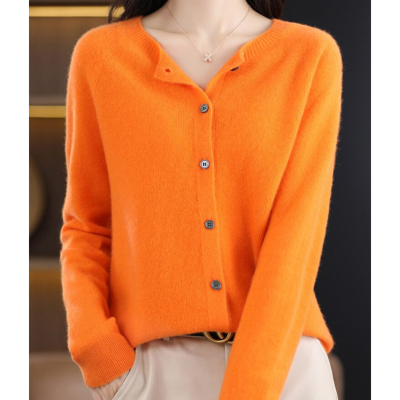 Women's Cozy Soft Knit Cardigan - Round Neck, Button Closure, Perfect for Layering