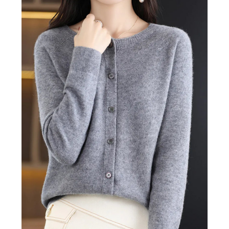 Women's Cozy Soft Knit Cardigan - Round Neck, Button Closure, Perfect for Layering