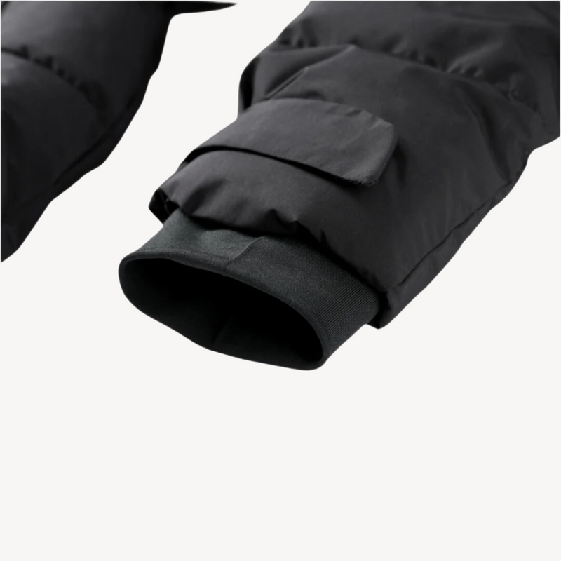 Women's Black Waterproof Belted Puffer Jacket with High Collar - Stylish & Warm Winter Outerwear
