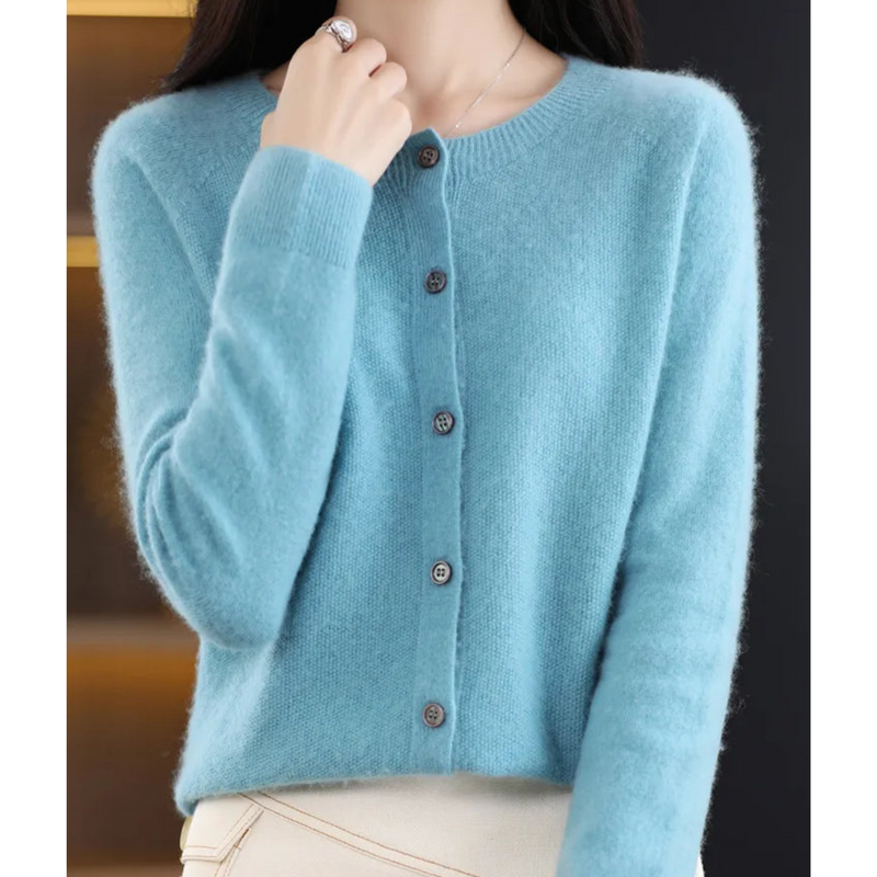 Women's Cozy Soft Knit Cardigan - Round Neck, Button Closure, Perfect for Layering