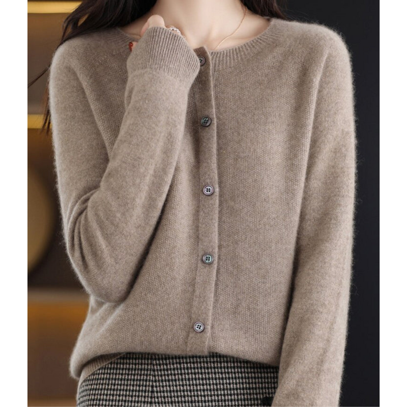 Women's Cozy Soft Knit Cardigan - Round Neck, Button Closure, Perfect for Layering