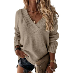 Women's Relaxed Fit V-Neck Textured Knit Jumper - Regular Length Cozy Sweater for Everyday Wear