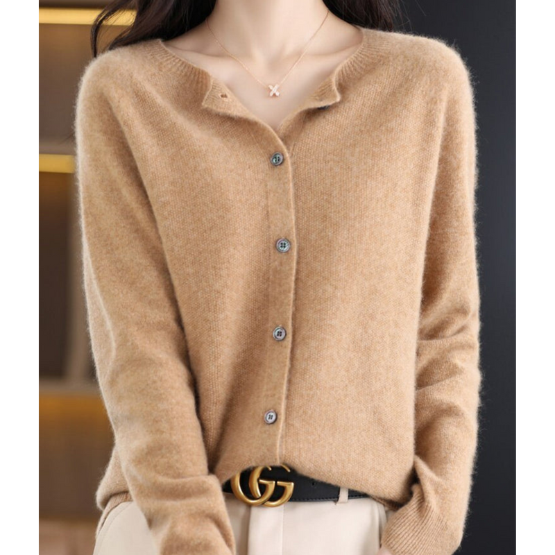 Women's Cozy Soft Knit Cardigan - Round Neck, Button Closure, Perfect for Layering