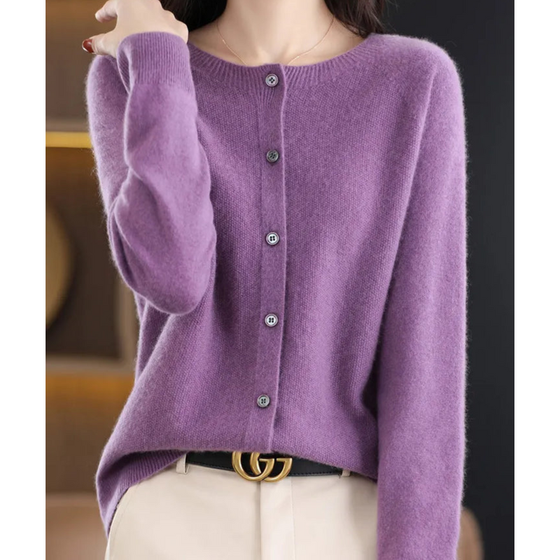 Women's Cozy Soft Knit Cardigan - Round Neck, Button Closure, Perfect for Layering