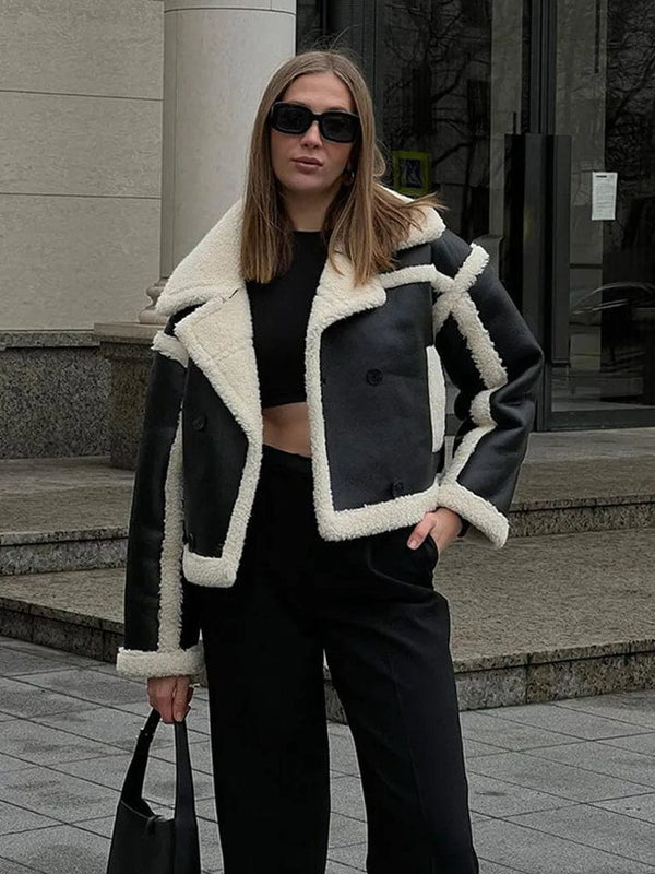 Women's Oversized Winter Jacket - Short Length with Stylish Contrast Trim Design