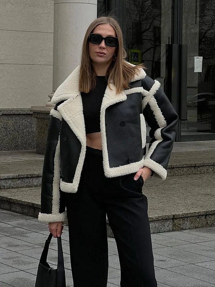 Women's Oversized Winter Jacket - Short Length with Stylish Contrast Trim Design