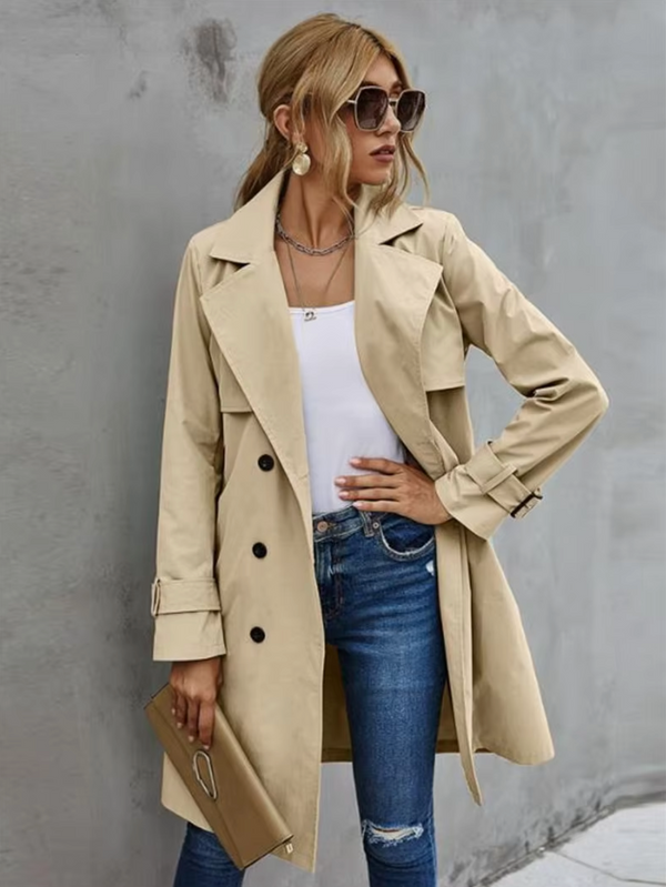 Women's Classic Double-Breasted Trench Coat - Timeless Style & Elegant Fit