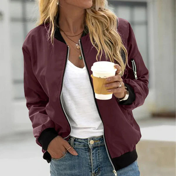 Women's Utility Sleeve Pocket Zip-Up Bomber Jacket - Stylish & Functional Outerwear