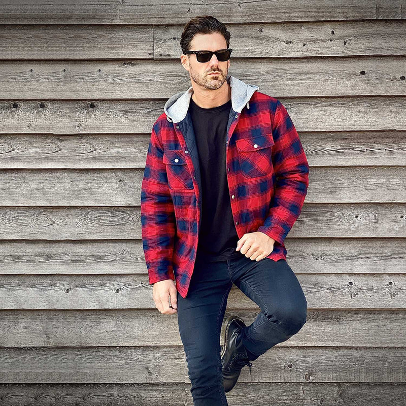 Men's Quilted Flannel Jacket with Hood - Warm, Stylish & Casual Outerwear for Cold Weather