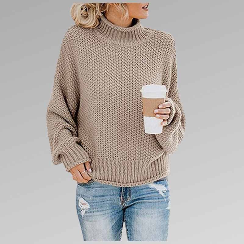 Women's High Neck Knit Sweater - Long Sleeve Cozy Pullover for Fall & Winter Fashion