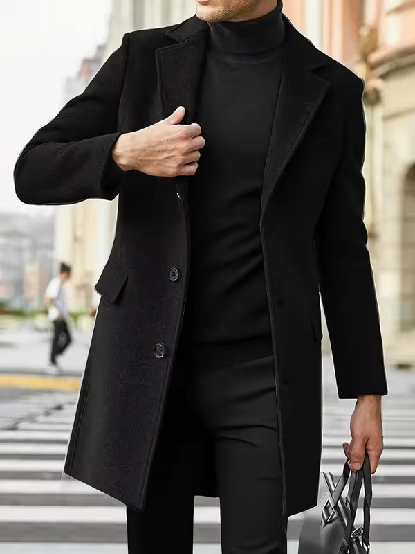 Men's Slim Fit Double Breasted Long Woolen Trench Coat