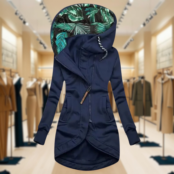 Women's Lightweight Hooded Rain Jacket with Asymmetric Zip - Waterproof & Stylish Outdoor Wear