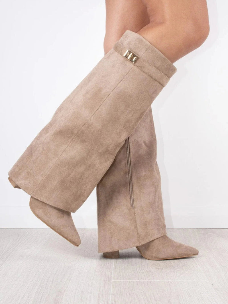 Stylish Women's Knee High Boots - Wide Flare Top & Comfortable Block Heel