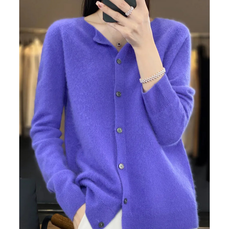 Women's Cozy Soft Knit Cardigan - Round Neck, Button Closure, Perfect for Layering