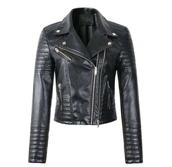 Women's Classic Black Leather Biker Jacket - Stylish & Durable Motorcycle Outerwear