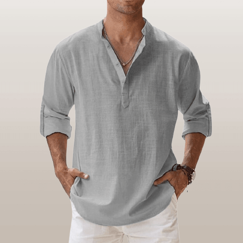 Men's Long Sleeve Linen Blend Henley Shirt - Casual Regular Fit - Stylish & Comfortable