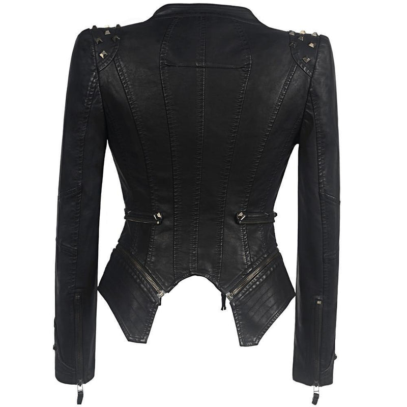 Women's Gothic Leather Jacket - Stylish Vintage Design with Unique Detailing