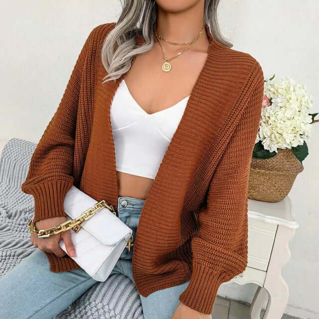Women's Relaxed Open-Front Knit Cardigan - Long Sleeve Cozy Sweater for Everyday Wear