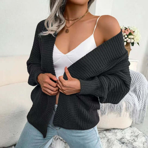 Women's Relaxed Open-Front Knit Cardigan - Long Sleeve Cozy Sweater for Everyday Wear