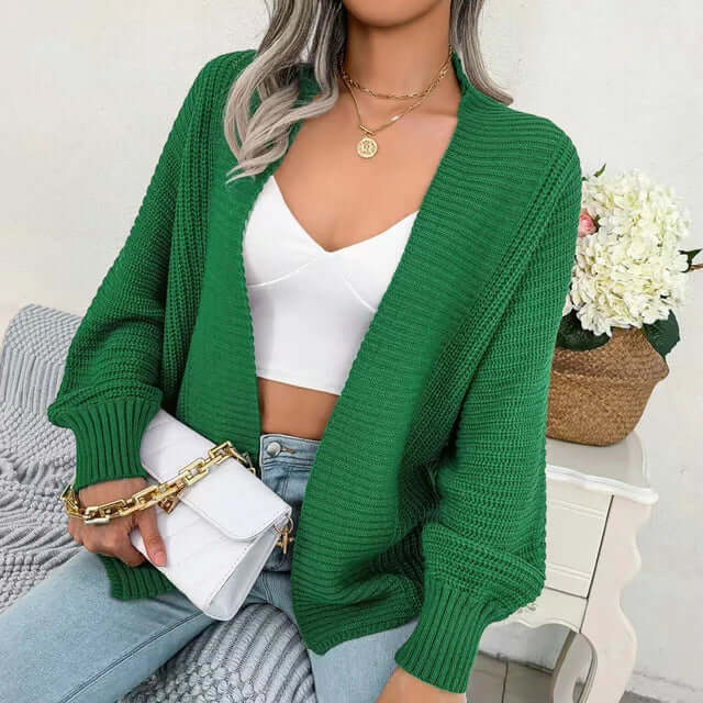 Women's Relaxed Open-Front Knit Cardigan - Long Sleeve Cozy Sweater for Everyday Wear