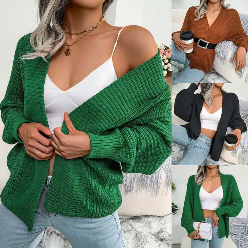 Women's Relaxed Open-Front Knit Cardigan - Long Sleeve Cozy Sweater for Everyday Wear