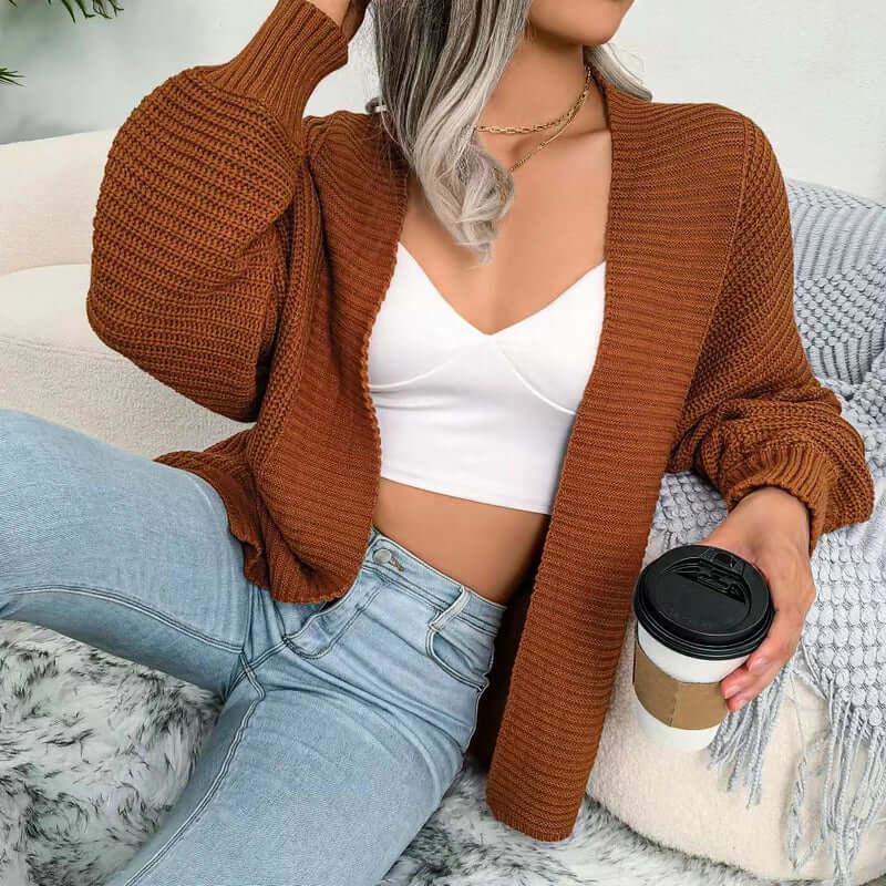 Women's Relaxed Open-Front Knit Cardigan - Long Sleeve Cozy Sweater for Everyday Wear