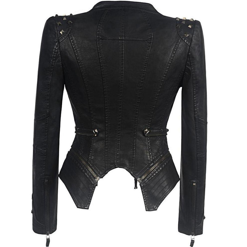 Stylish Women's PU Leather Jacket with Studded Details - Trendy & Durable Outerwear