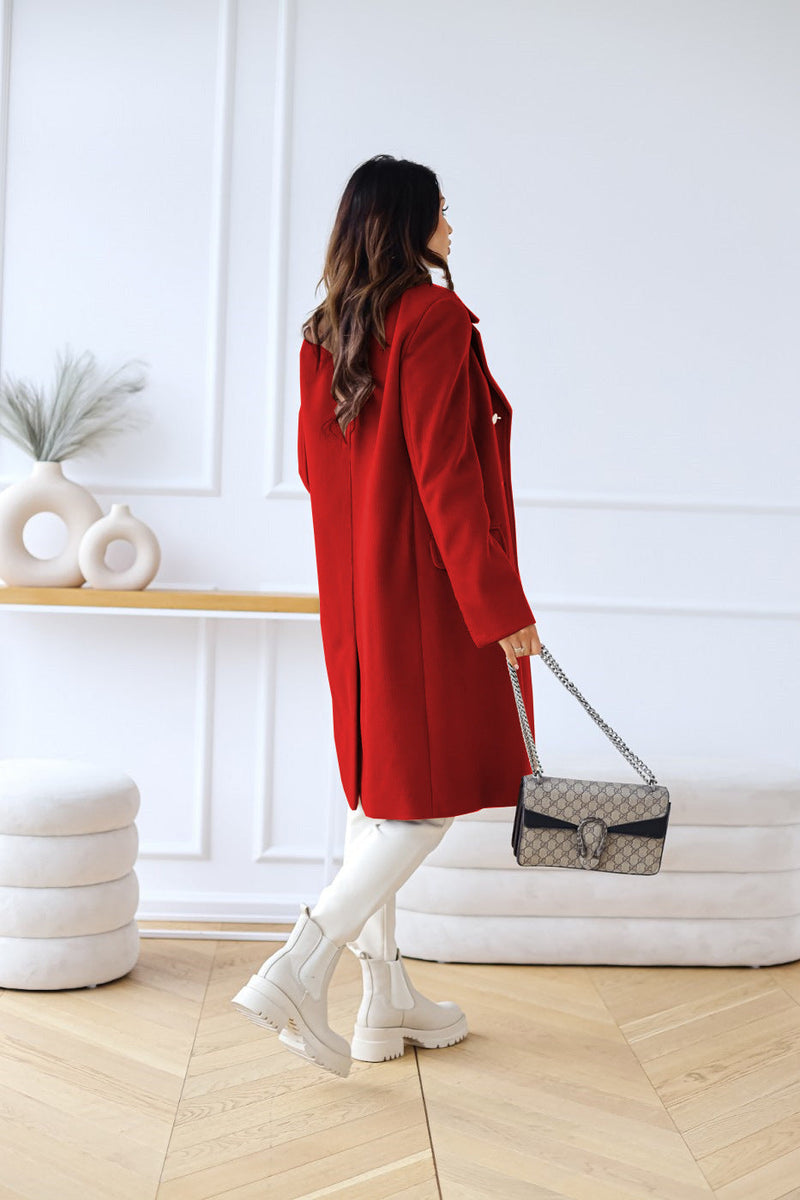 Chic Women's Double-Breasted Long Coat with Elegant Gold Button Accents - Stylish Outerwear for Every Occasion