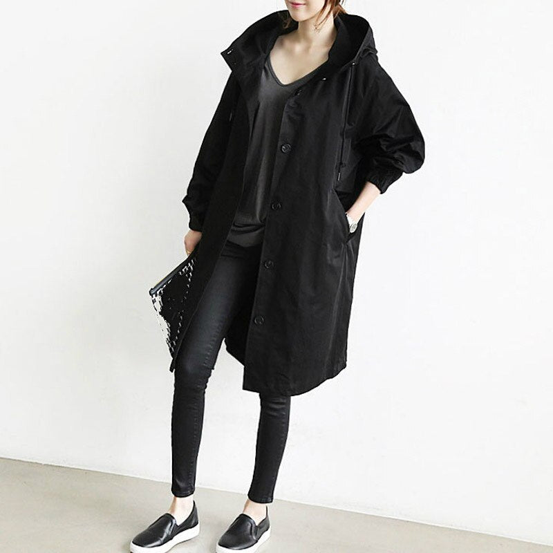 Stylish Women's Lightweight Long Hooded Trench Coat - Perfect for All Seasons