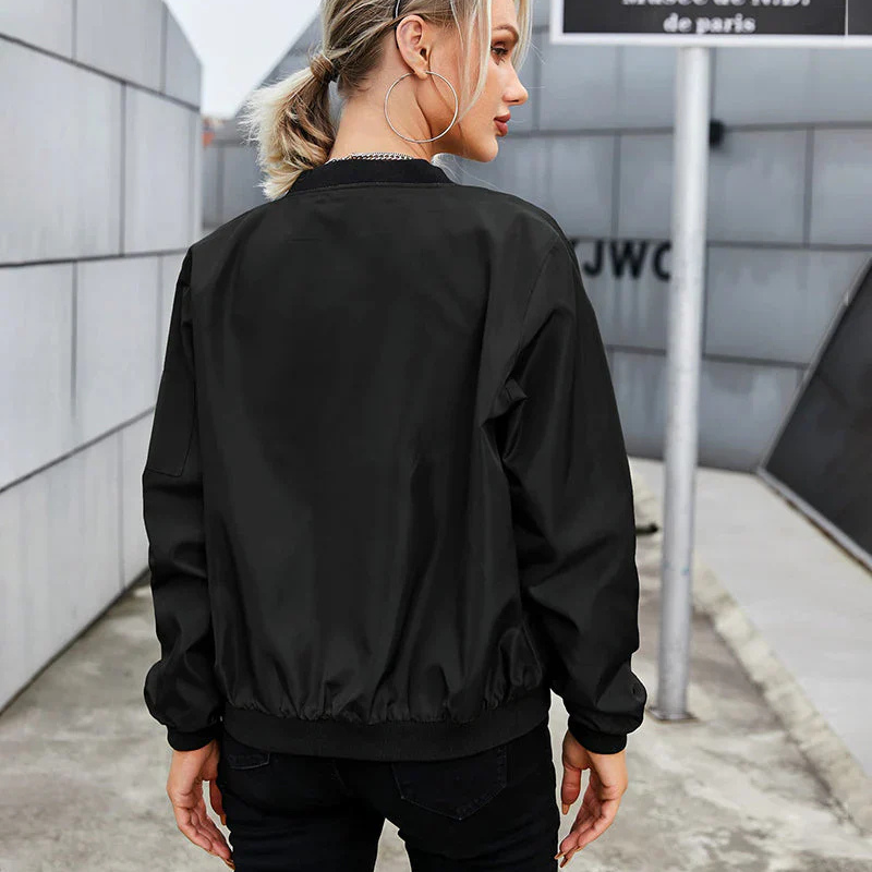 Stylish Women's Long-Sleeved Bomber Jacket - Trendy Lightweight Outerwear for Casual & Chic Looks