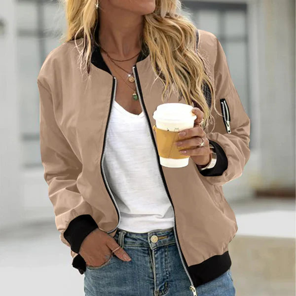 Women's Utility Sleeve Pocket Zip-Up Bomber Jacket - Stylish & Functional Outerwear