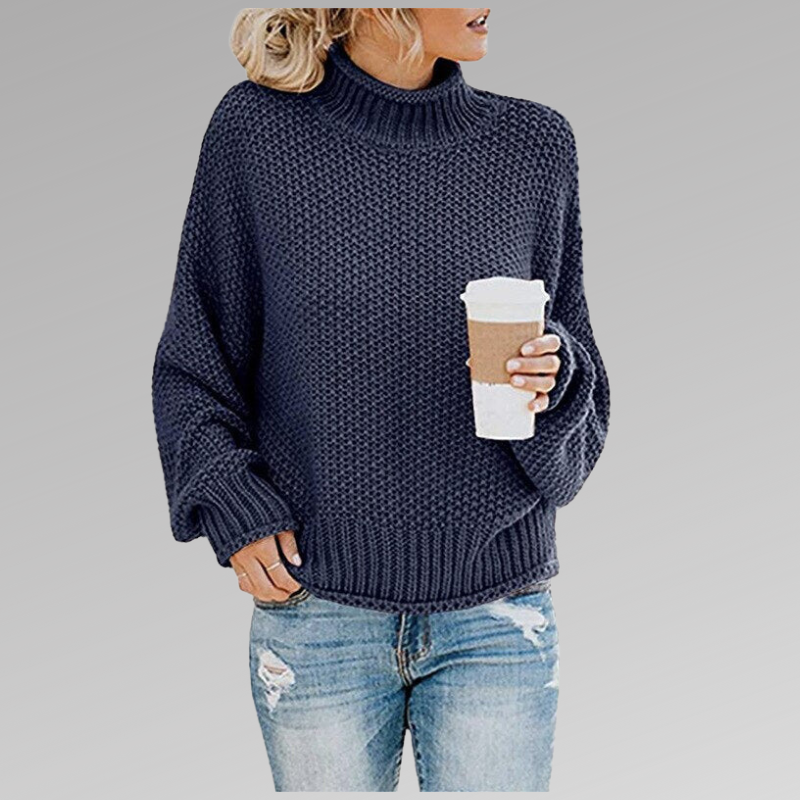 Women's High Neck Knit Sweater - Long Sleeve Cozy Pullover for Fall & Winter Fashion