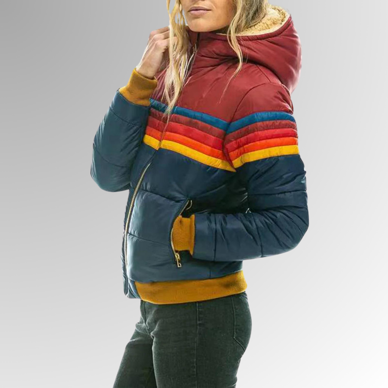 Women's Colorblock Waterproof Puffer Jacket - Hooded Winter Coat for Ultimate Warmth and Style