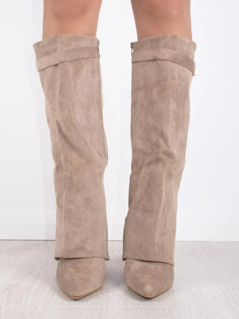 Stylish Women's Knee High Boots - Wide Flare Top & Comfortable Block Heel