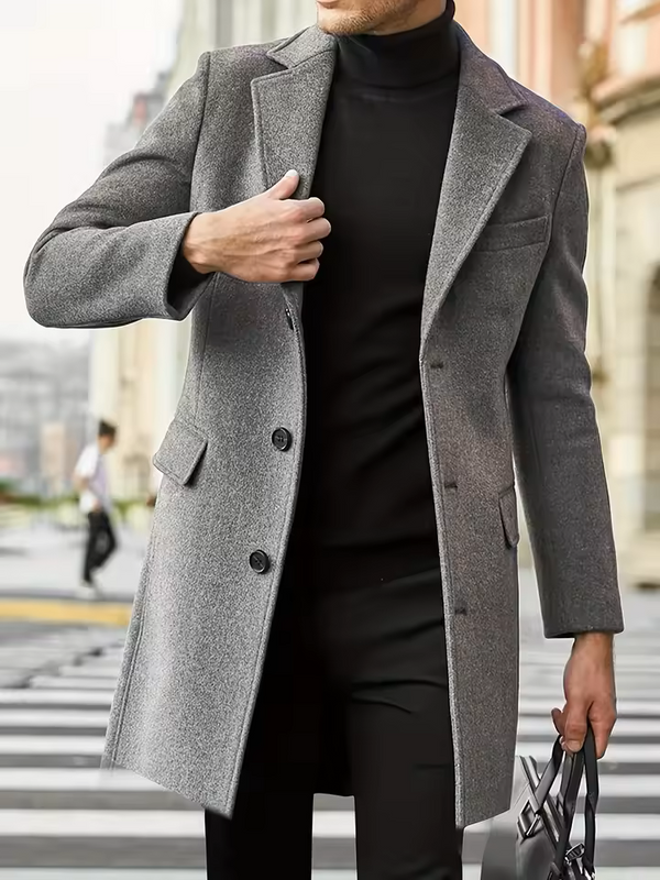 Men's Slim Fit Double Breasted Long Woolen Trench Coat