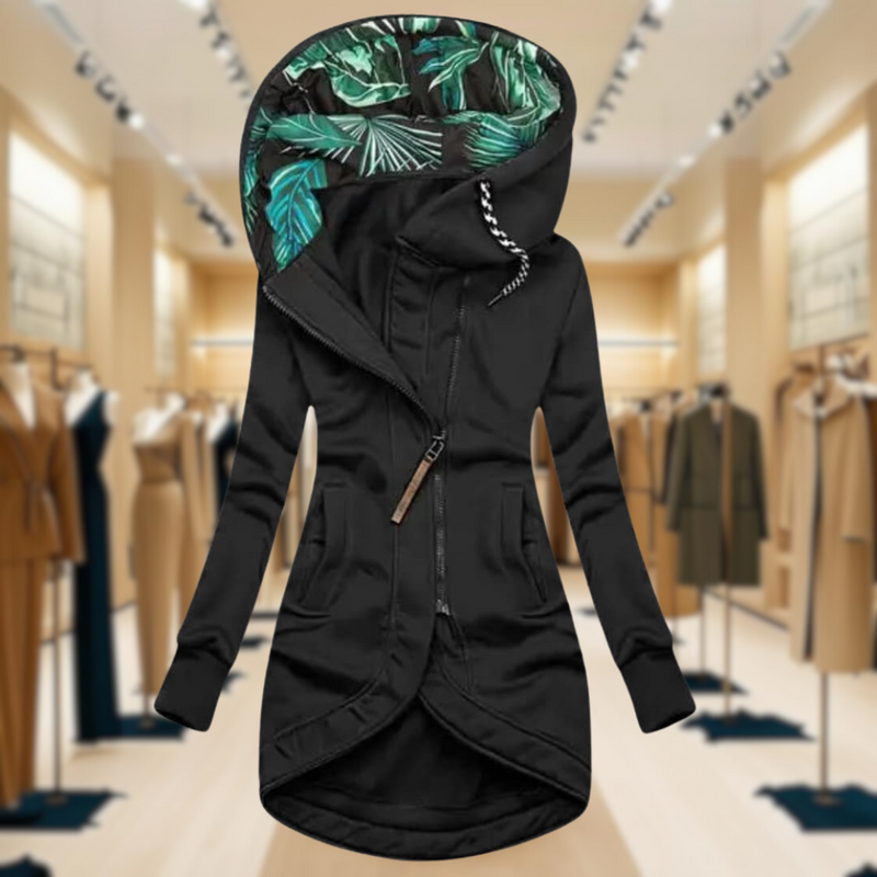 Women's Lightweight Hooded Rain Jacket with Asymmetric Zip - Waterproof & Stylish Outdoor Wear